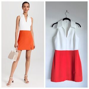 NWT Amanda Uprichard Augusta Sleeveless Mini Tennis Dress in White & Orange Sz S